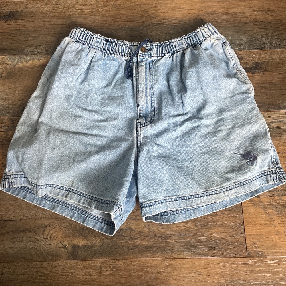 Loose fit drawstring jean shorts
